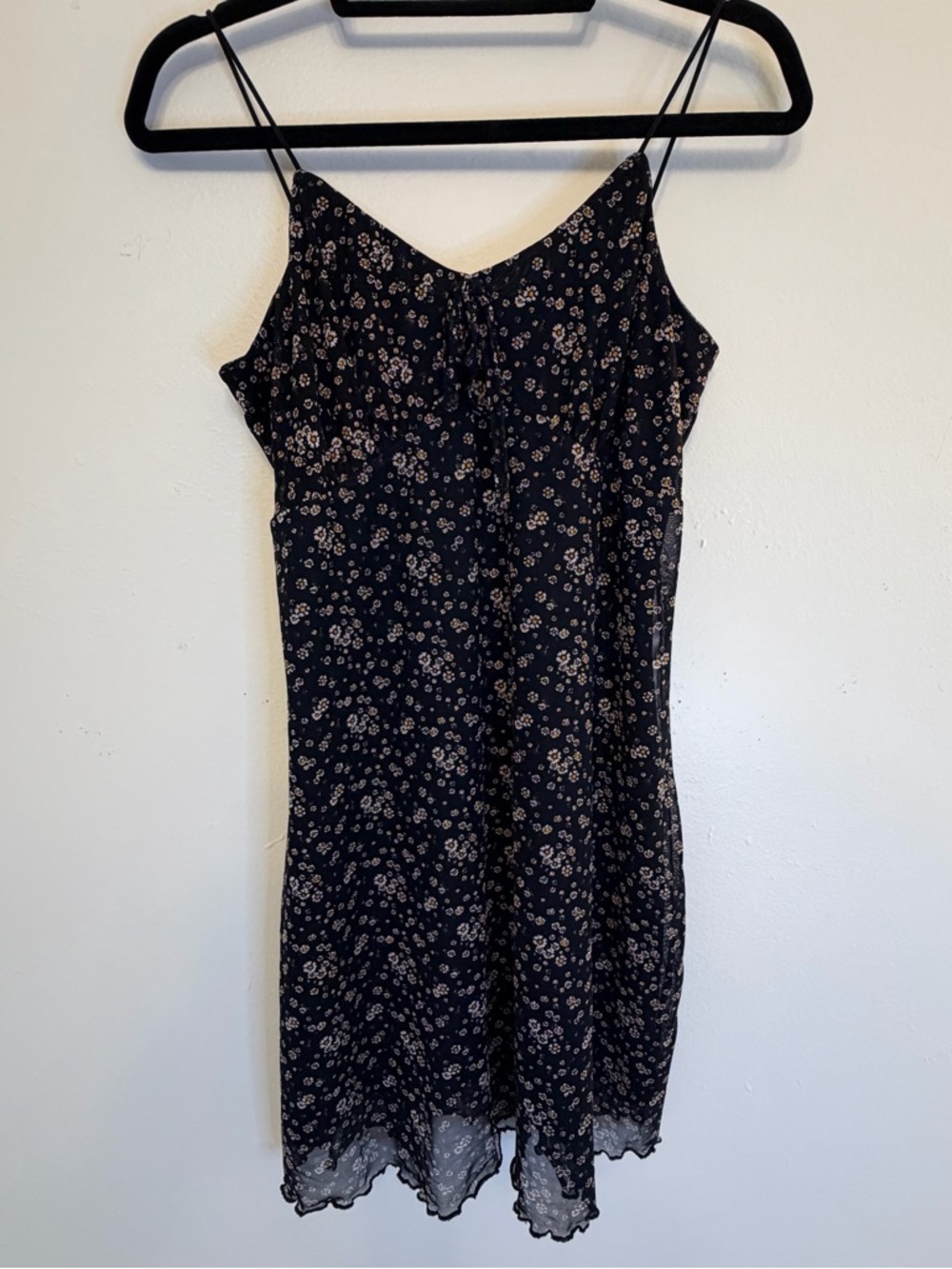 Ultra Flirt Black Mini Slip Dress with Cream Floral Print